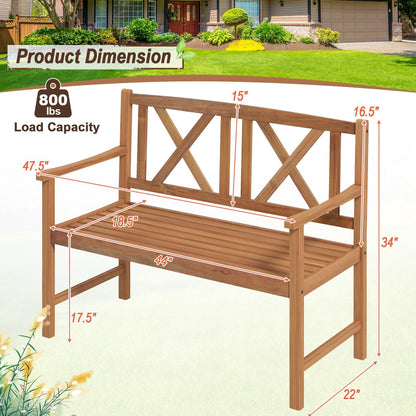 2-Person Wood Outdoor Bench with Cozy Armrest and Backrest, Brown Outdoor Benches   at Gallery Canada