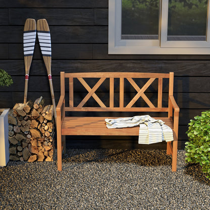 2-Person Wood Outdoor Bench with Cozy Armrest and Backrest, Brown Outdoor Benches   at Gallery Canada