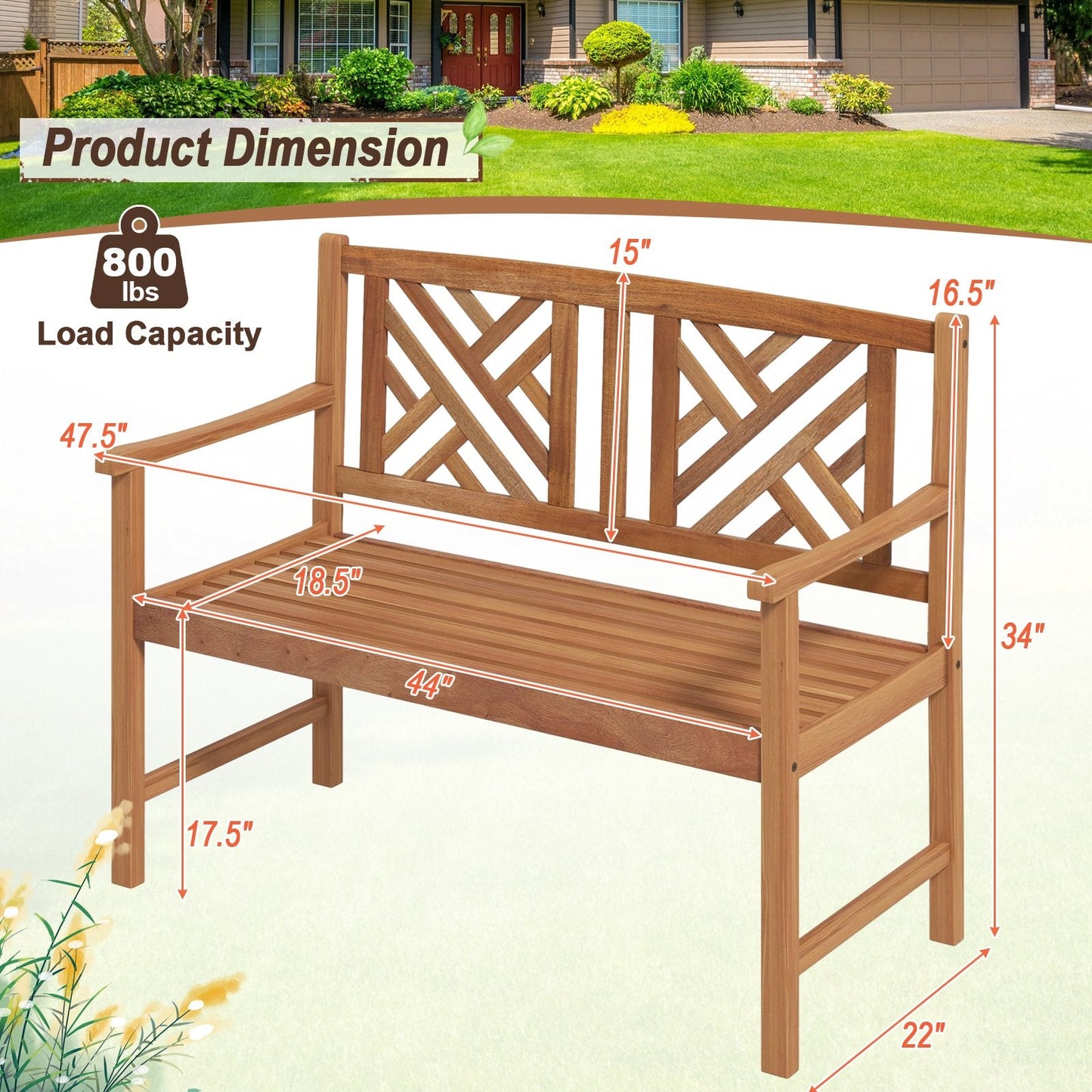 2-Person Wood Outdoor Bench with Cozy Armrest and Backrest, Brown Outdoor Benches   at Gallery Canada