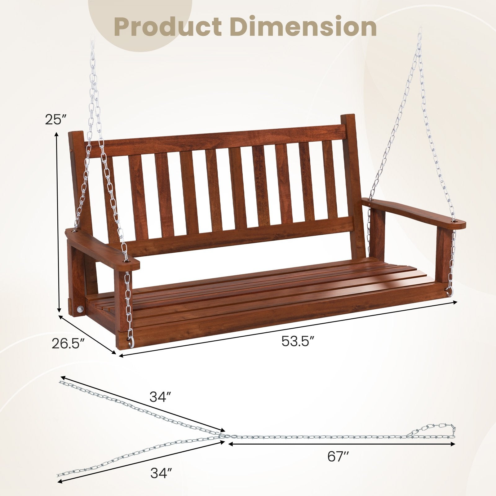 2-Person Wooden Outdoor Porch Swing with 500 lbs Weight Capacity, Brown Porch Swings   at Gallery Canada