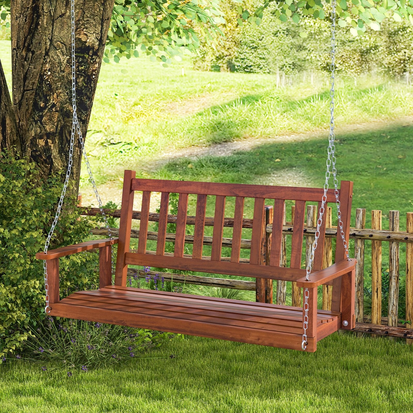 2-Person Wooden Outdoor Porch Swing with 500 lbs Weight Capacity, Brown Porch Swings   at Gallery Canada