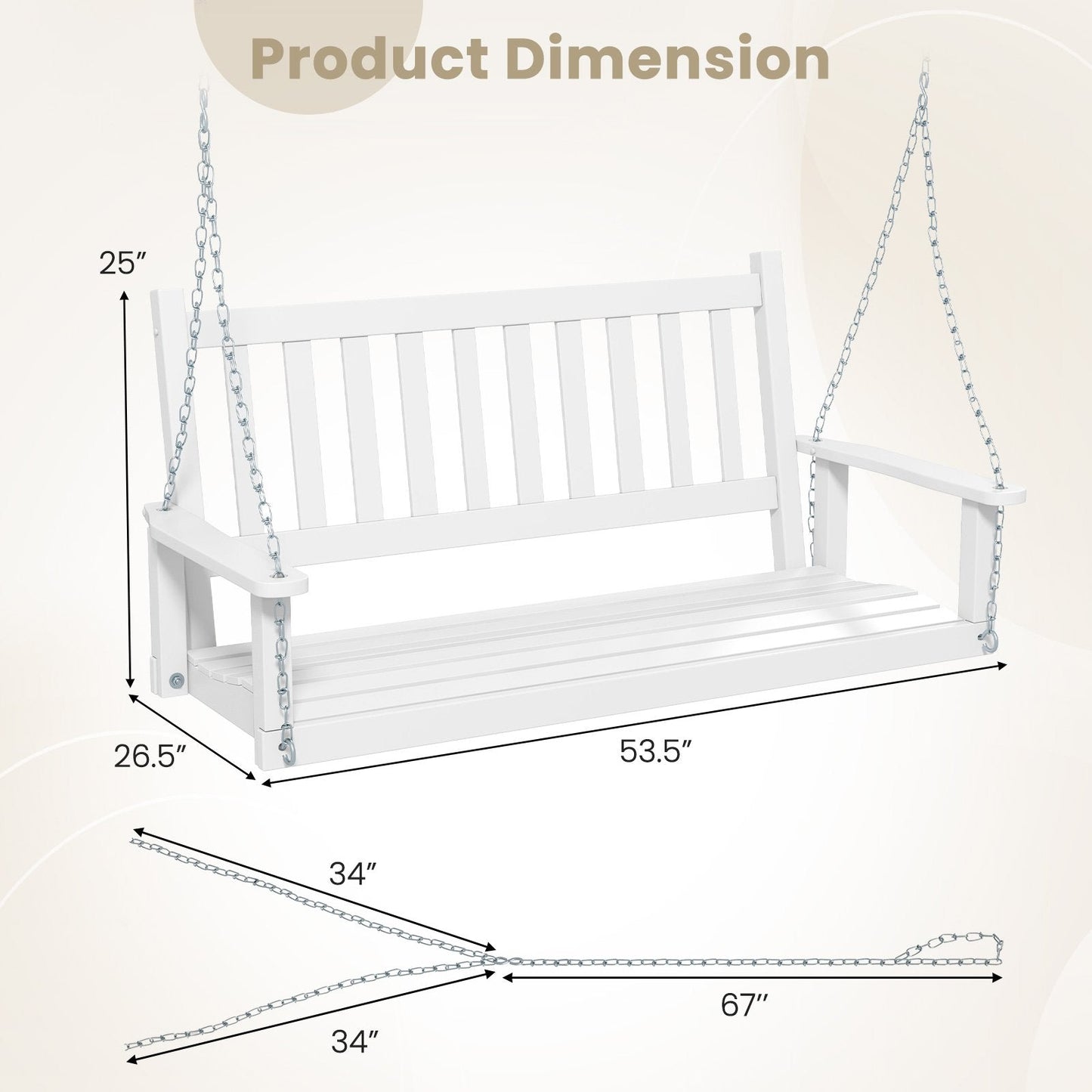 2-Person Wooden Outdoor Porch Swing with 500 lbs Weight Capacity, White Porch Swings   at Gallery Canada