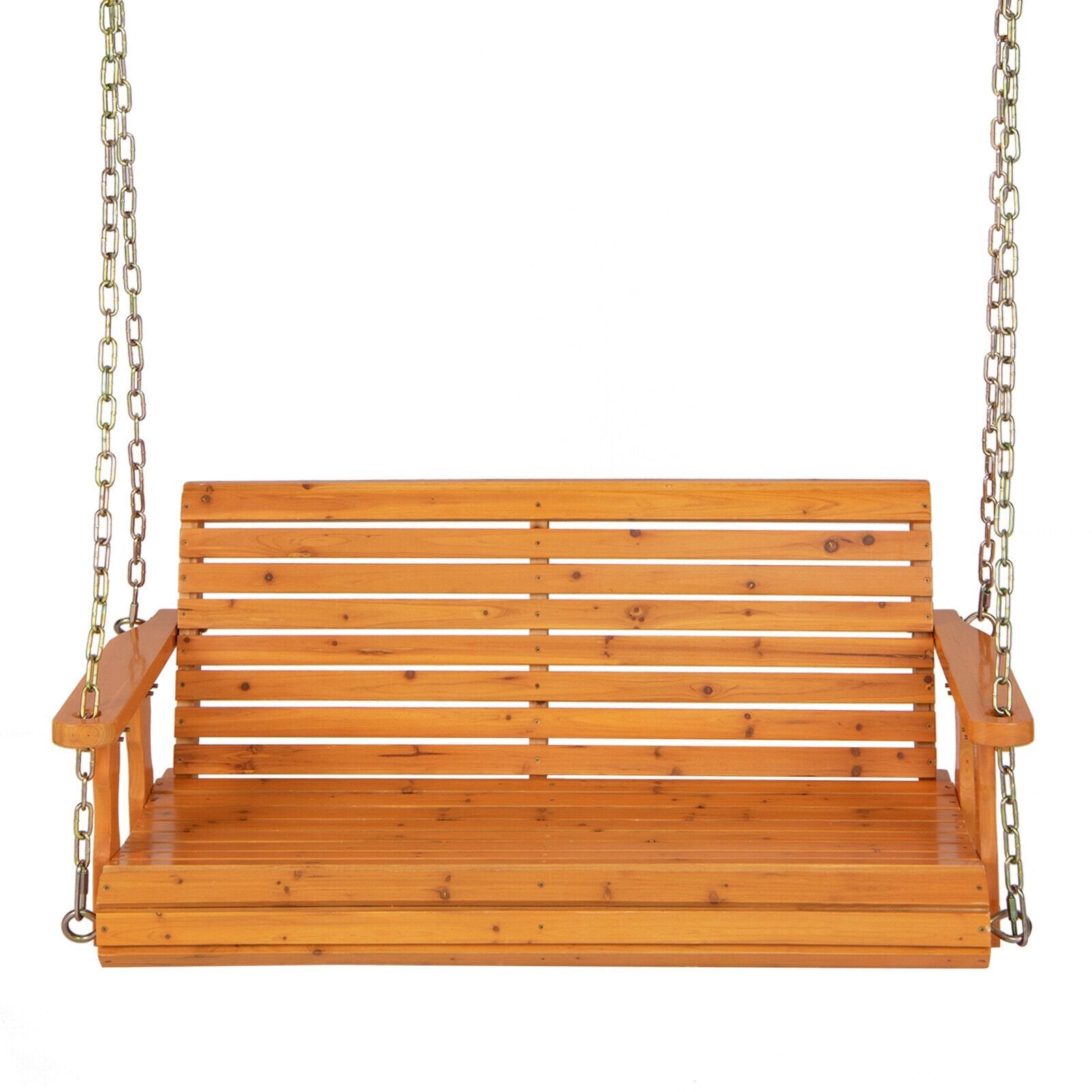 2-Person Wooden Porch Swing with Hanging Chains for Garden Yard, Orange Porch Swings   at Gallery Canada