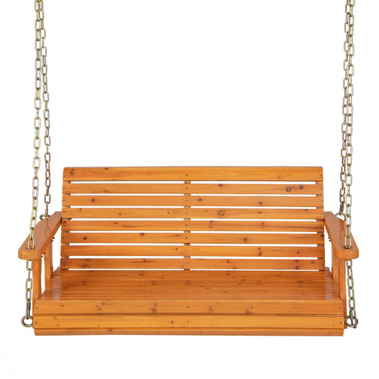 2-Person Wooden Porch Swing with Hanging Chains for Garden Yard, Orange Porch Swings   at Gallery Canada