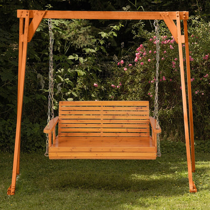 2-Person Wooden Porch Swing with Hanging Chains for Garden Yard, Orange Porch Swings   at Gallery Canada