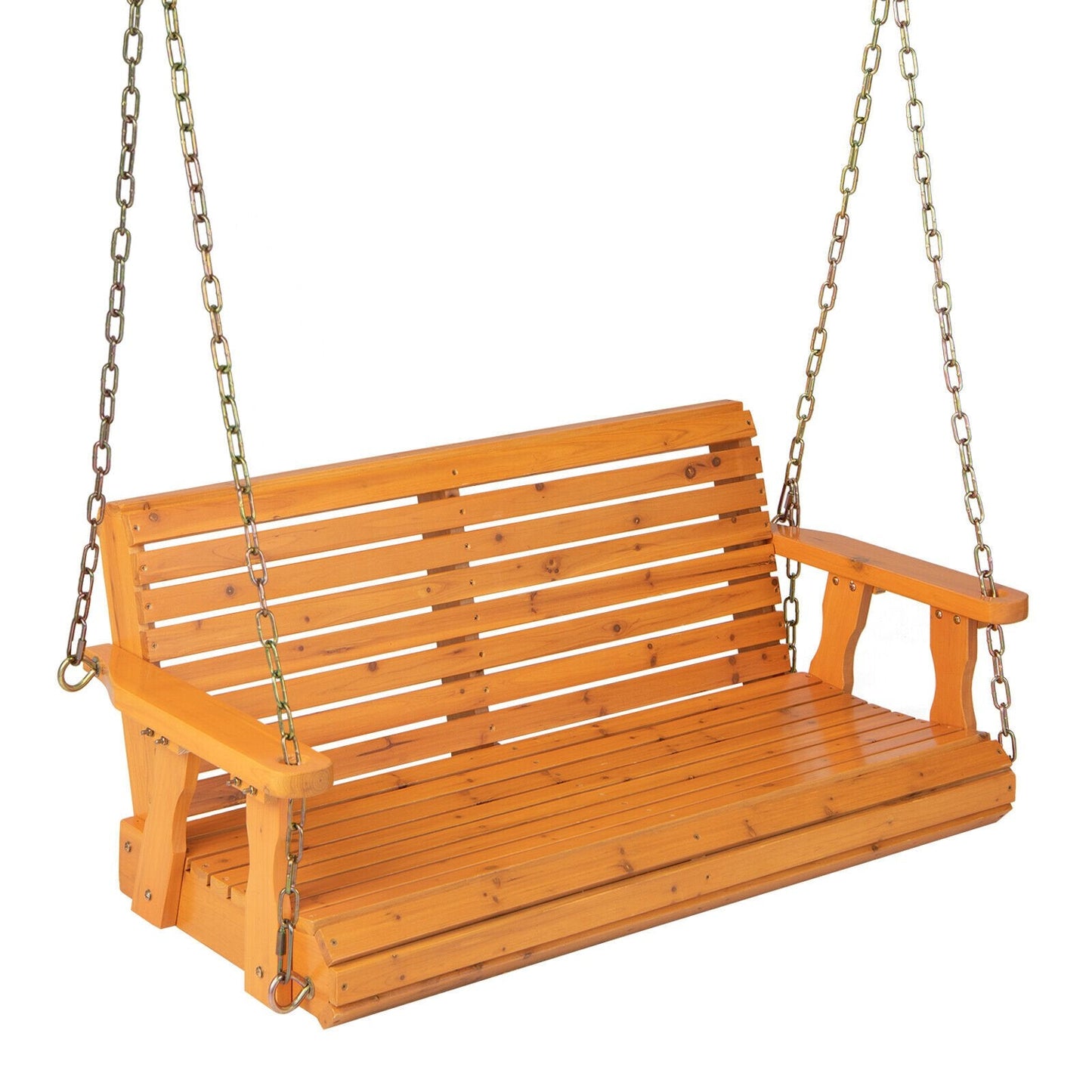 2-Person Wooden Porch Swing with Hanging Chains for Garden Yard, Orange Porch Swings   at Gallery Canada