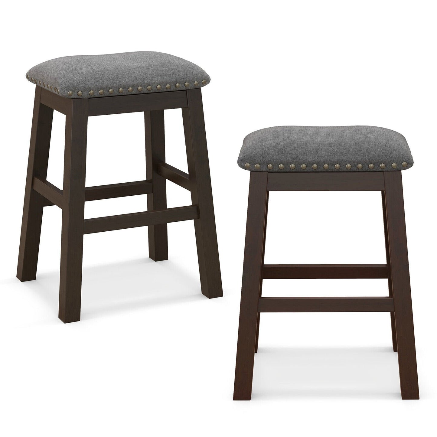 2 Piece 24.5 Inch Counter Height Bar Stool Set with Padded Seat, Gray Bar Stools   at Gallery Canada