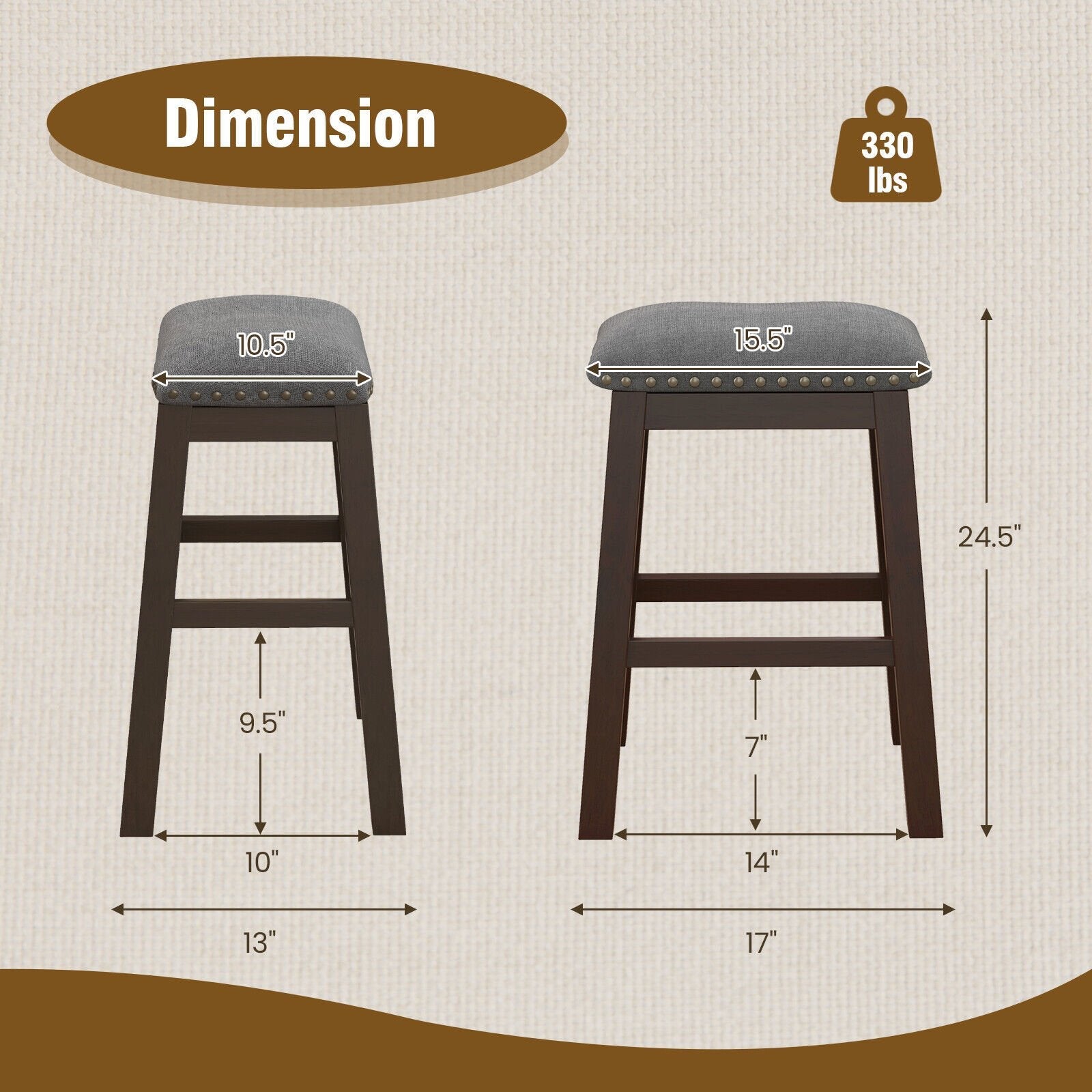 2 Piece 24.5 Inch Counter Height Bar Stool Set with Padded Seat, Gray Bar Stools   at Gallery Canada