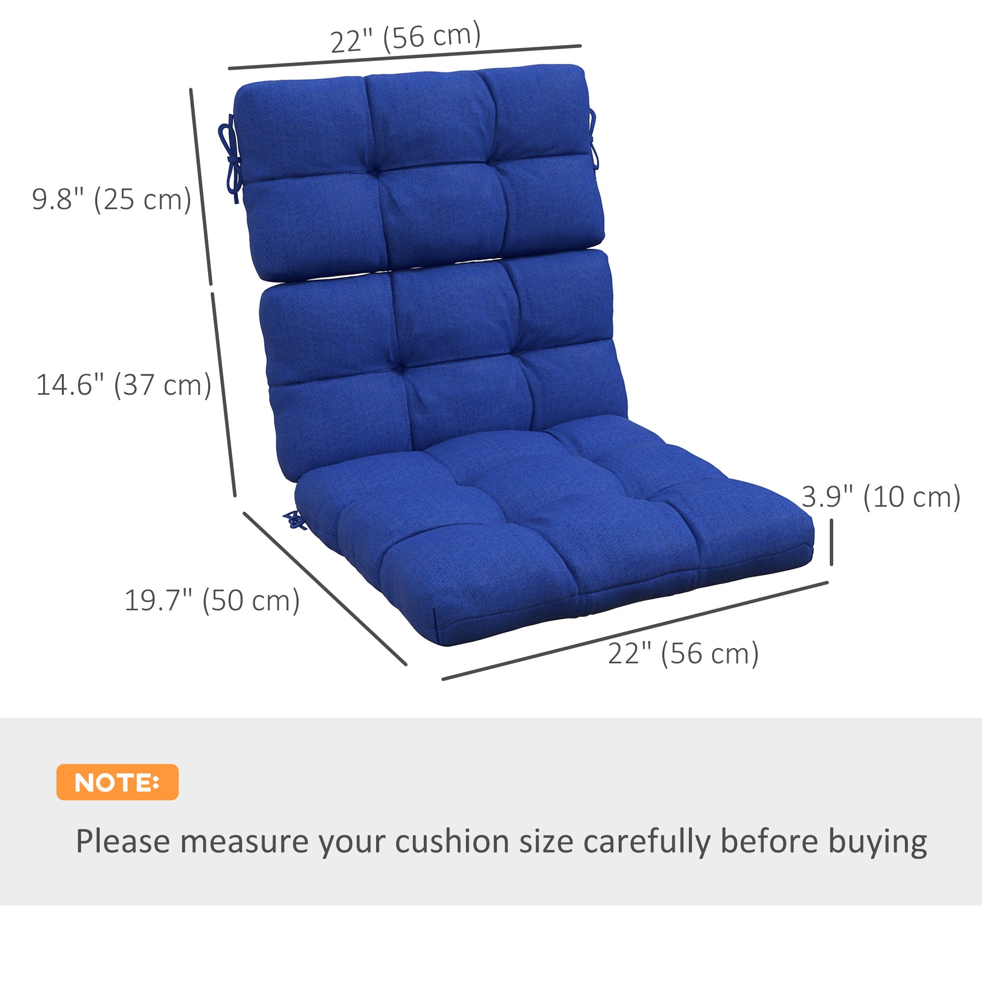 2-Piece Back Seat Cushion Replacement, Outdoor Patio Chair Cushions Set with Ties, Button Tufted, Navy Blue Patio Chair Cushions   at Gallery Canada