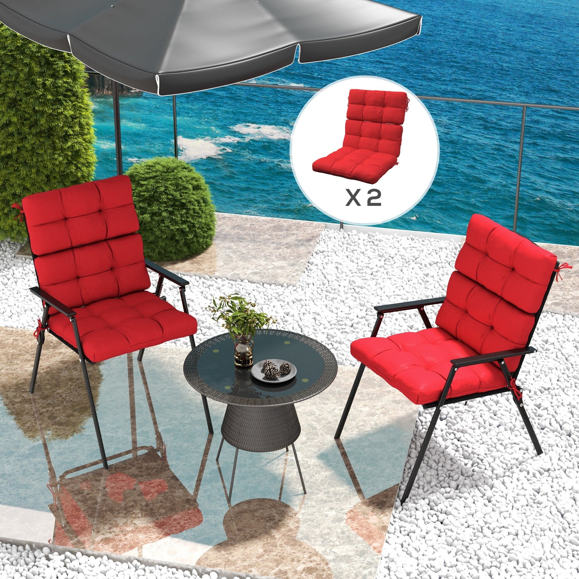 2-Piece Back Seat Cushion Replacement, Outdoor Patio Chair Cushions Set with Ties, Button Tufted, Red Patio Chair Cushions   at Gallery Canada