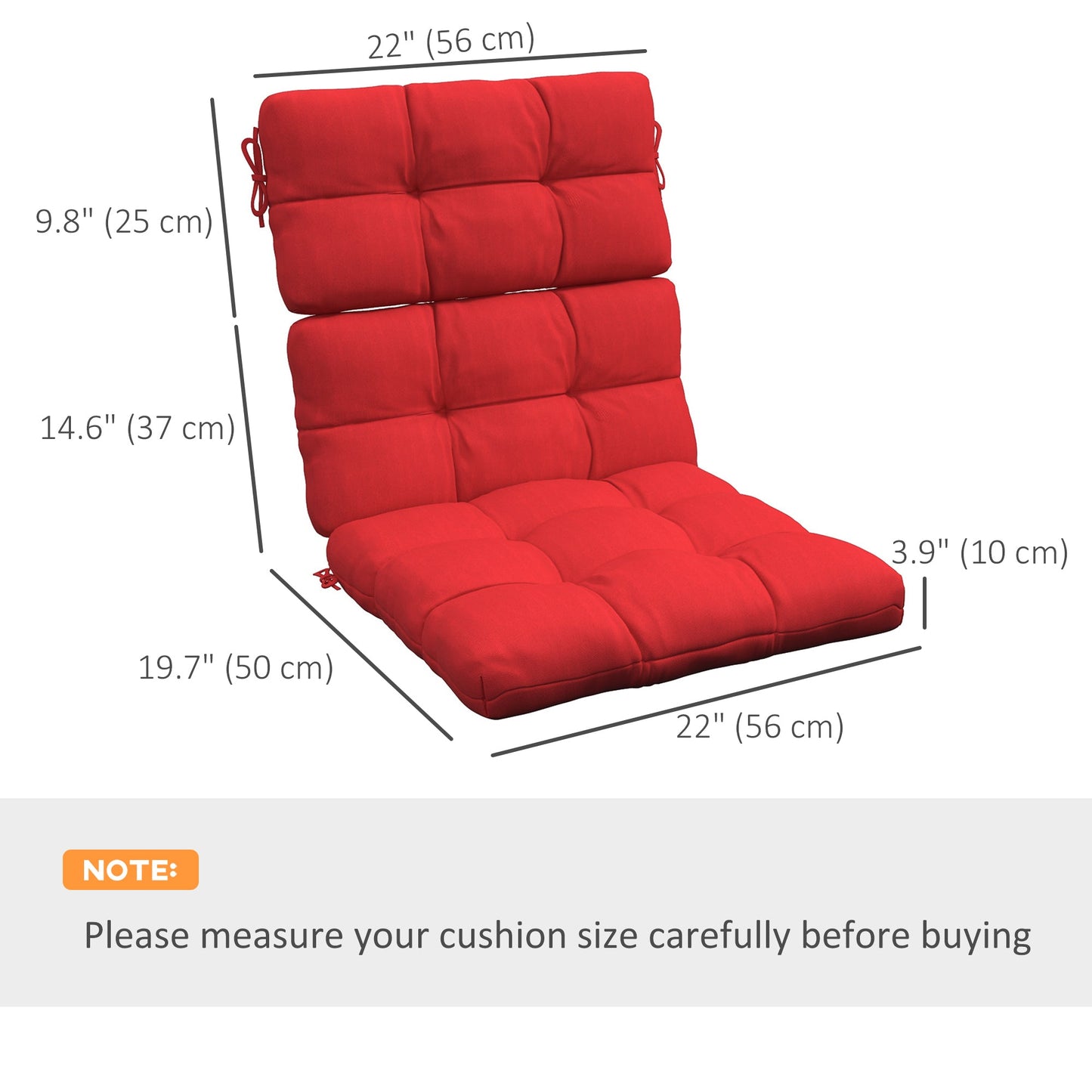 2-Piece Back Seat Cushion Replacement, Outdoor Patio Chair Cushions Set with Ties, Button Tufted, Red Patio Chair Cushions   at Gallery Canada