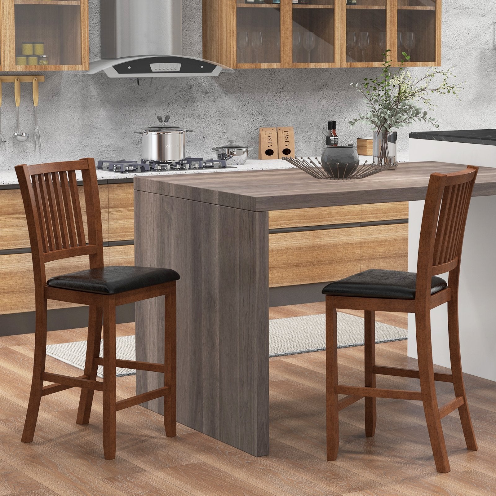 2-Piece Bar Chair Set Counter Height Bar Stool with Backrest, Walnut Bar Stools   at Gallery Canada