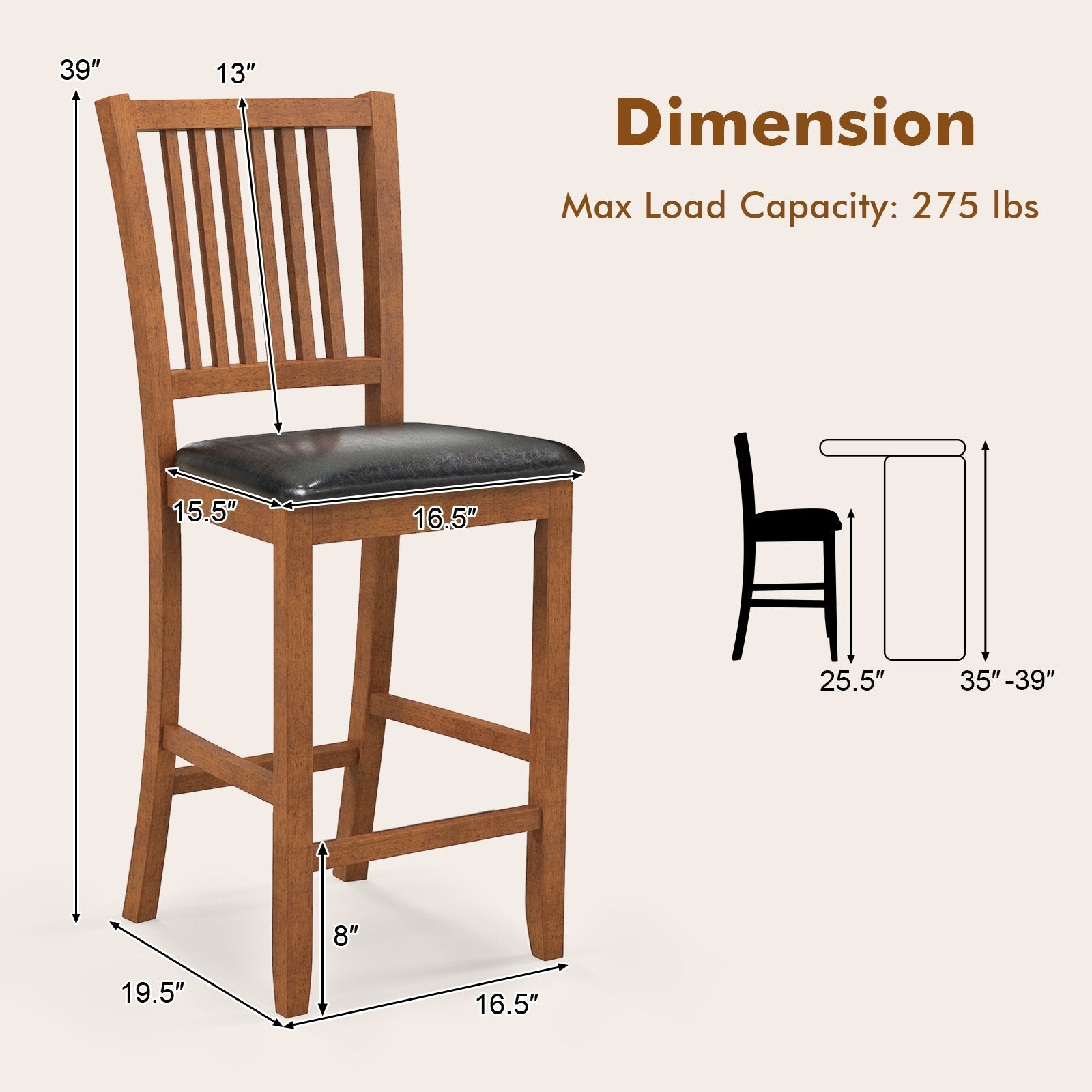 2-Piece Bar Chair Set Counter Height Bar Stool with Backrest, Walnut Bar Stools   at Gallery Canada