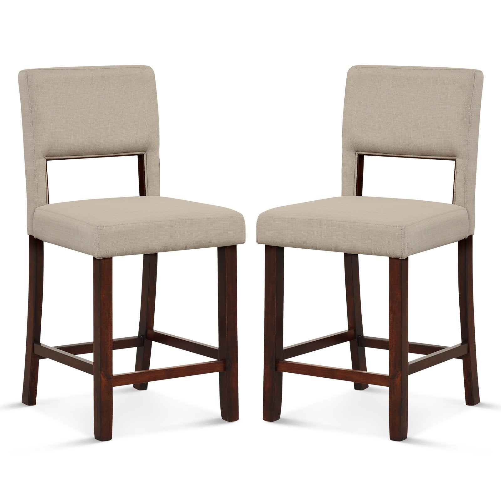 2 Piece Bar Chair Set with Hollowed Back and Rubber Wood Legs, Beige Bar Stools   at Gallery Canada