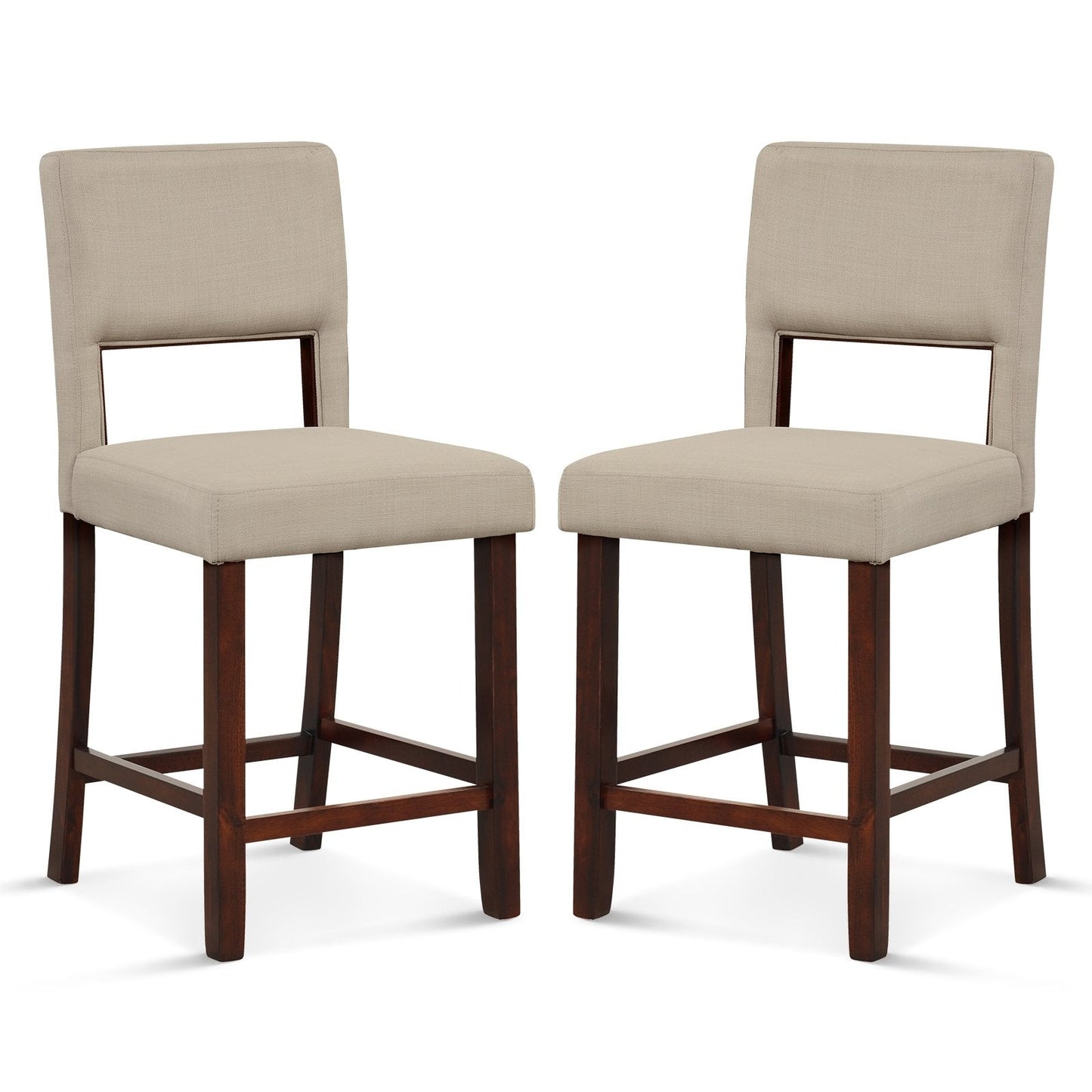 2 Piece Bar Chair Set with Hollowed Back and Rubber Wood Legs, Beige Bar Stools   at Gallery Canada