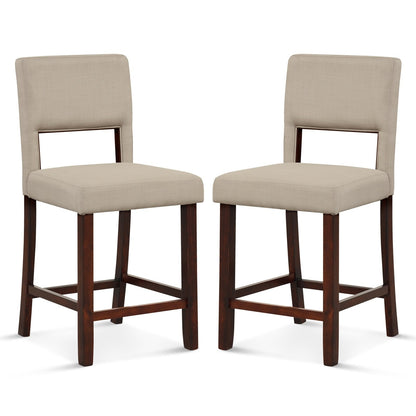 2 Piece Bar Chair Set with Hollowed Back and Rubber Wood Legs, Beige Bar Stools   at Gallery Canada