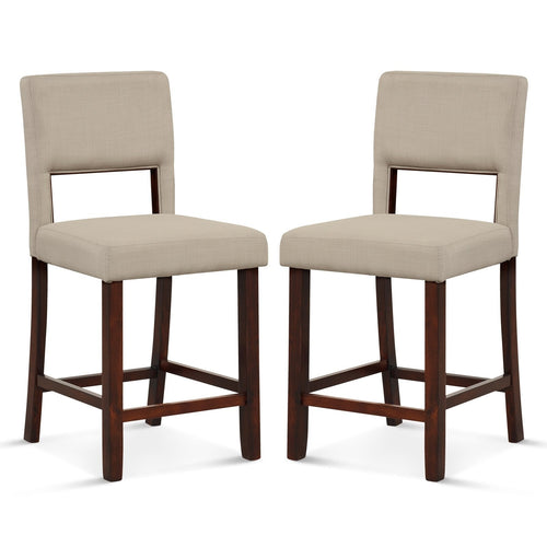 2 Piece Bar Chair Set with Hollowed Back and Rubber Wood Legs, Beige