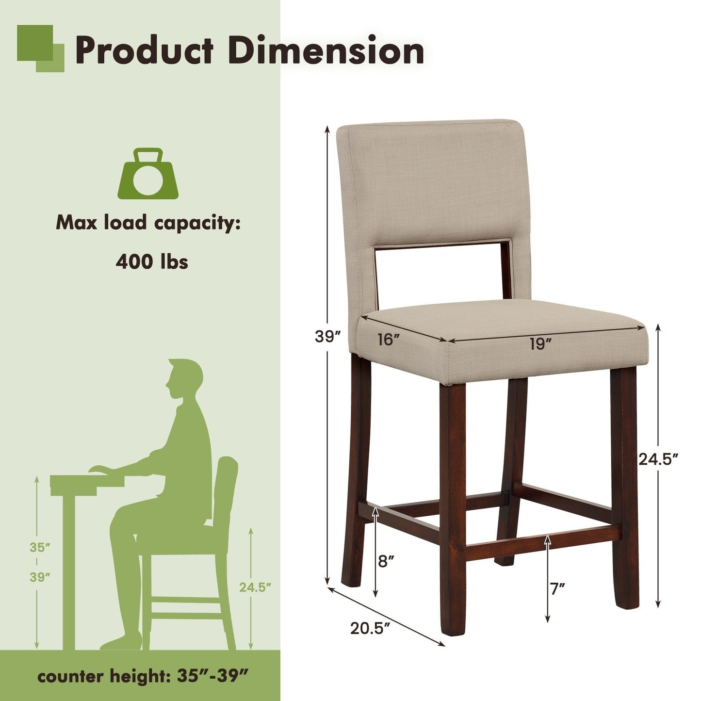 2 Piece Bar Chair Set with Hollowed Back and Rubber Wood Legs, Beige Bar Stools   at Gallery Canada