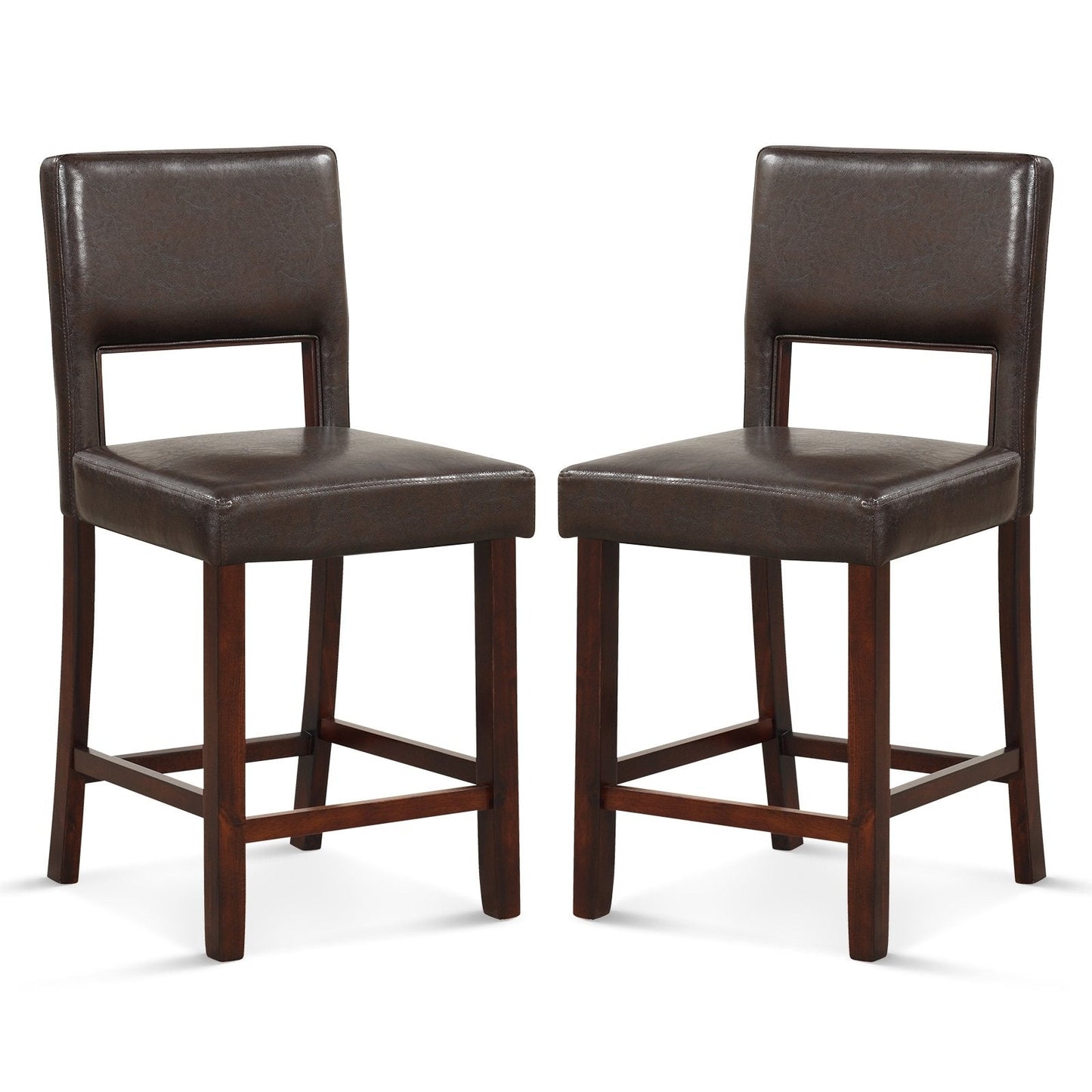 2 Piece Bar Chair Set with Hollowed Back and Rubber Wood Legs, Brown Bar Stools   at Gallery Canada