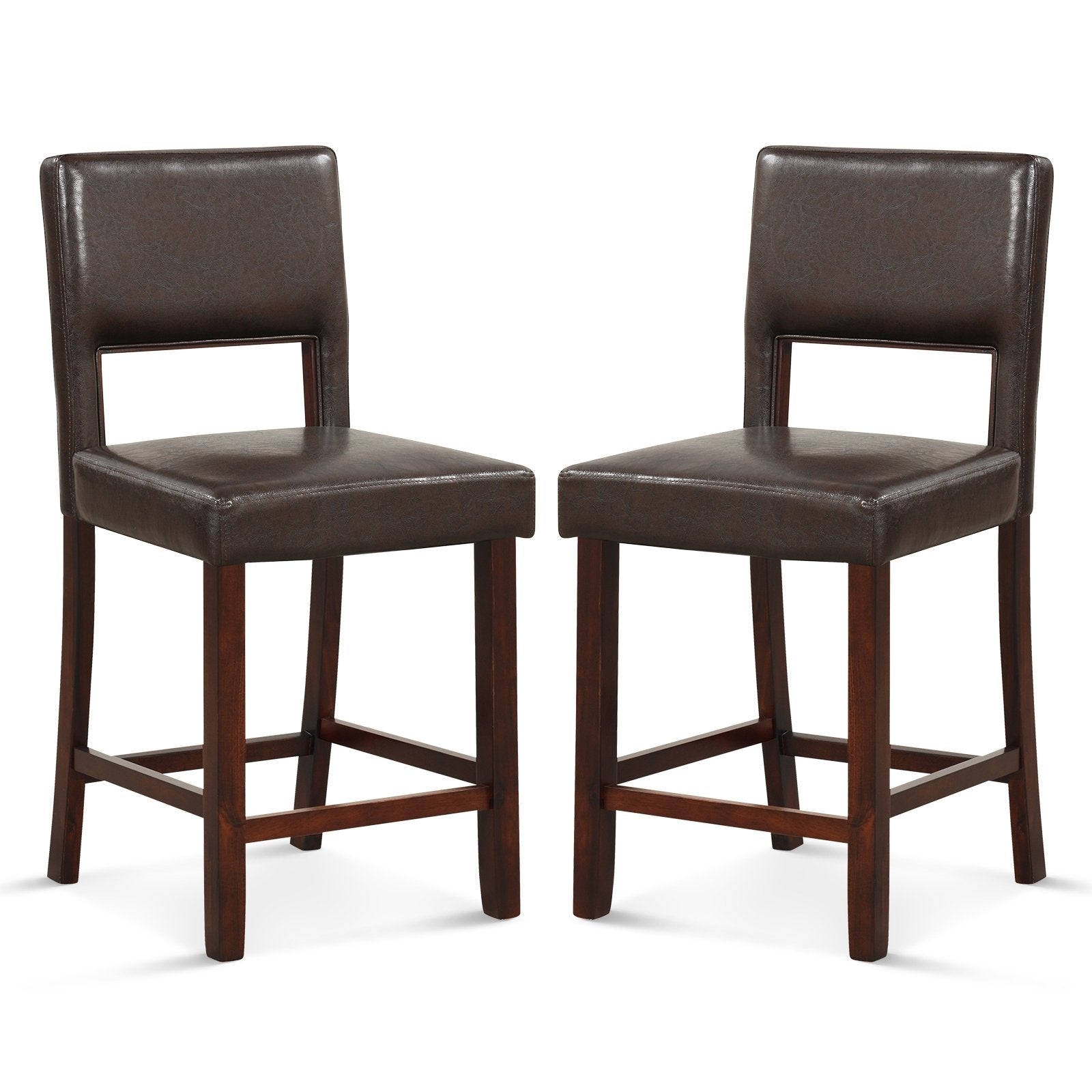 2 Piece Bar Chair Set with Hollowed Back and Rubber Wood Legs, Brown Bar Stools   at Gallery Canada