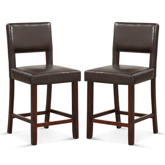 2 Piece Bar Chair Set with Hollowed Back and Rubber Wood Legs, Brown Bar Stools   at Gallery Canada