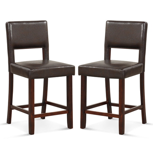 2 Piece Bar Chair Set with Hollowed Back and Rubber Wood Legs, Brown