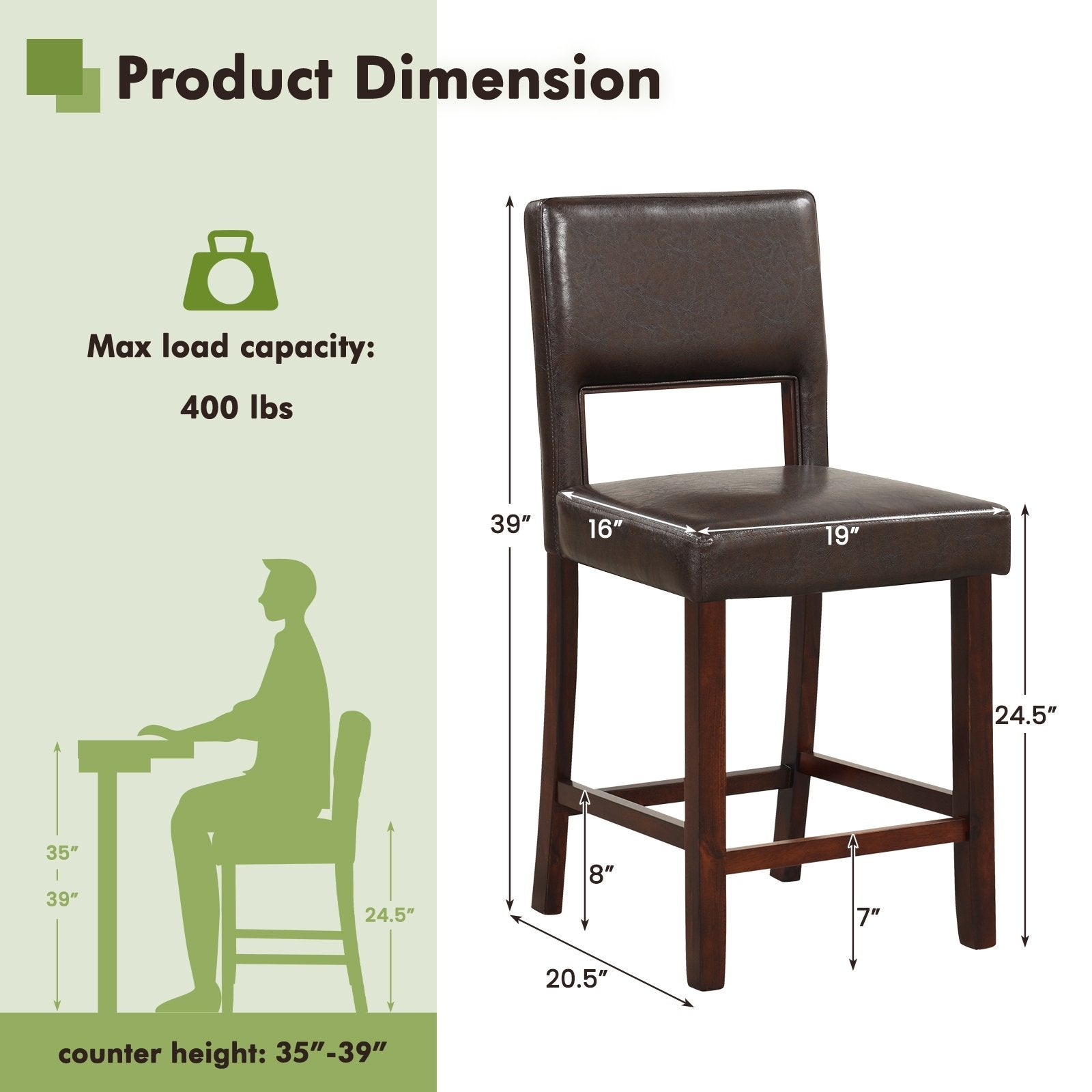 2 Piece Bar Chair Set with Hollowed Back and Rubber Wood Legs, Brown Bar Stools   at Gallery Canada