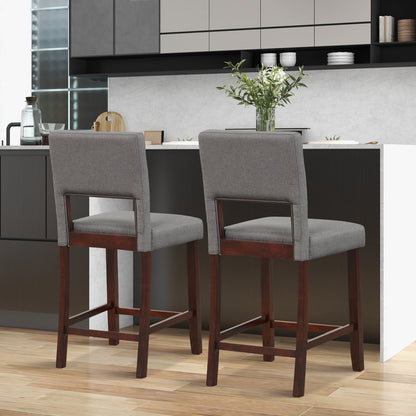 2 Piece Bar Chair Set with Hollowed Back and Rubber Wood Legs, Gray Bar Stools   at Gallery Canada