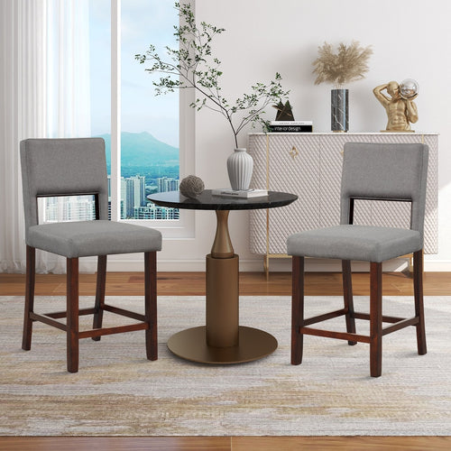 2 Piece Bar Chair Set with Hollowed Back and Rubber Wood Legs, Gray