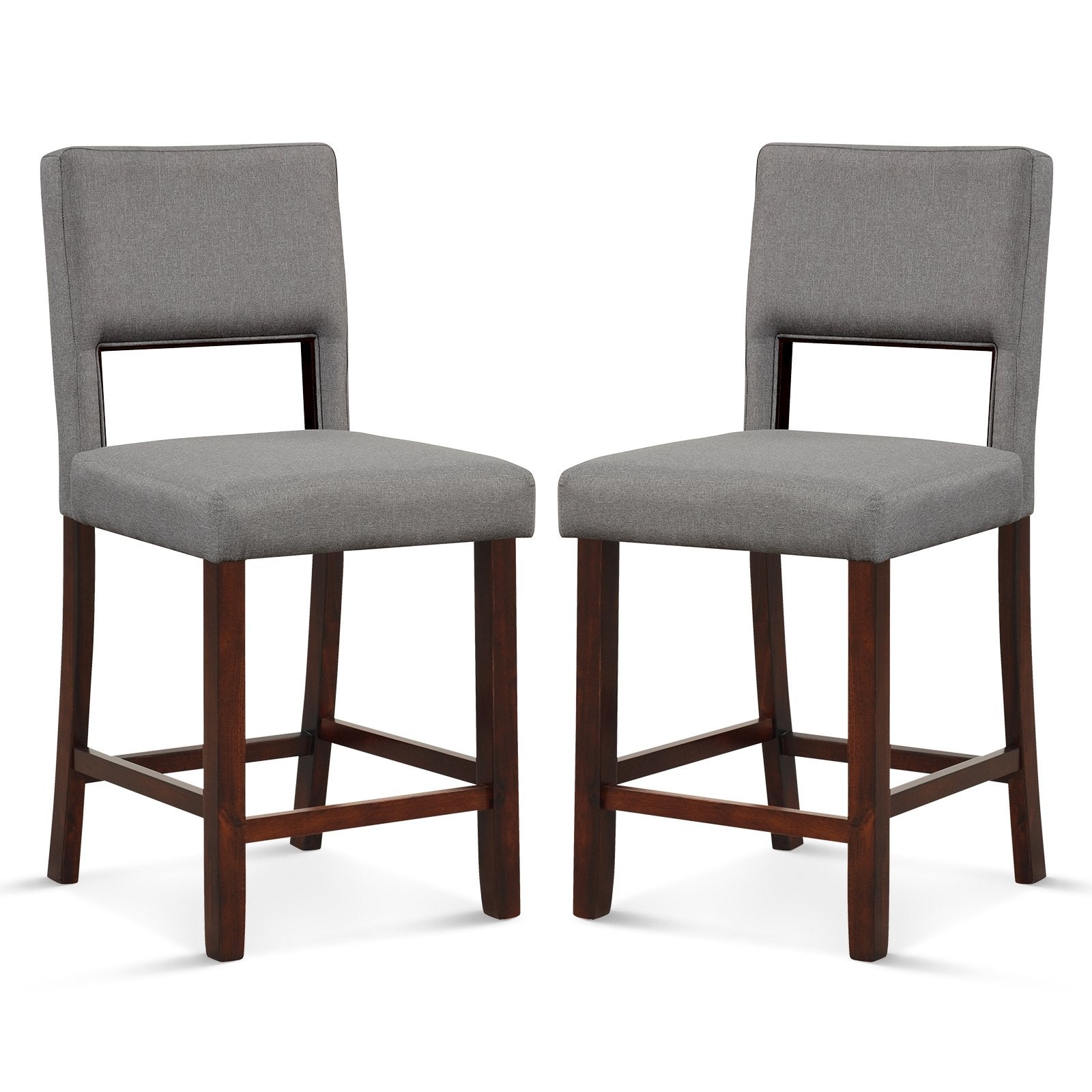 2 Piece Bar Chair Set with Hollowed Back and Rubber Wood Legs, Gray Bar Stools   at Gallery Canada