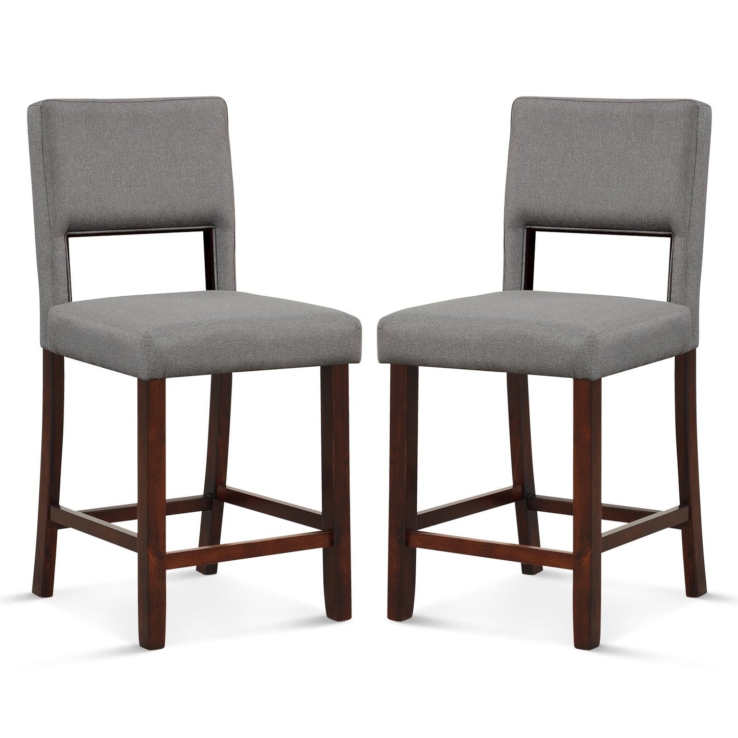 2 Piece Bar Chair Set with Hollowed Back and Rubber Wood Legs, Gray Bar Stools   at Gallery Canada