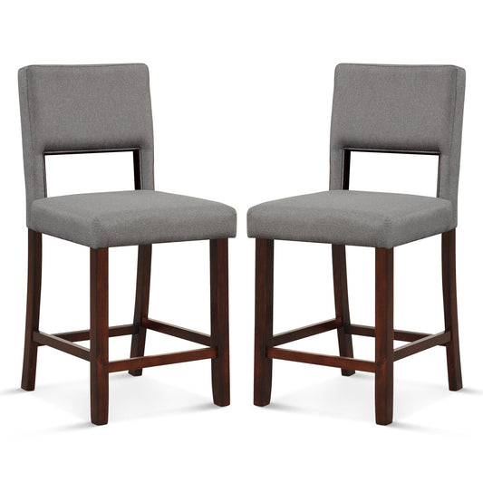 2 Piece Bar Chair Set with Hollowed Back and Rubber Wood Legs, Gray Bar Stools   at Gallery Canada