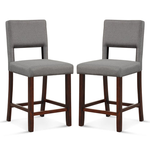 2 Piece Bar Chair Set with Hollowed Back and Rubber Wood Legs, Gray