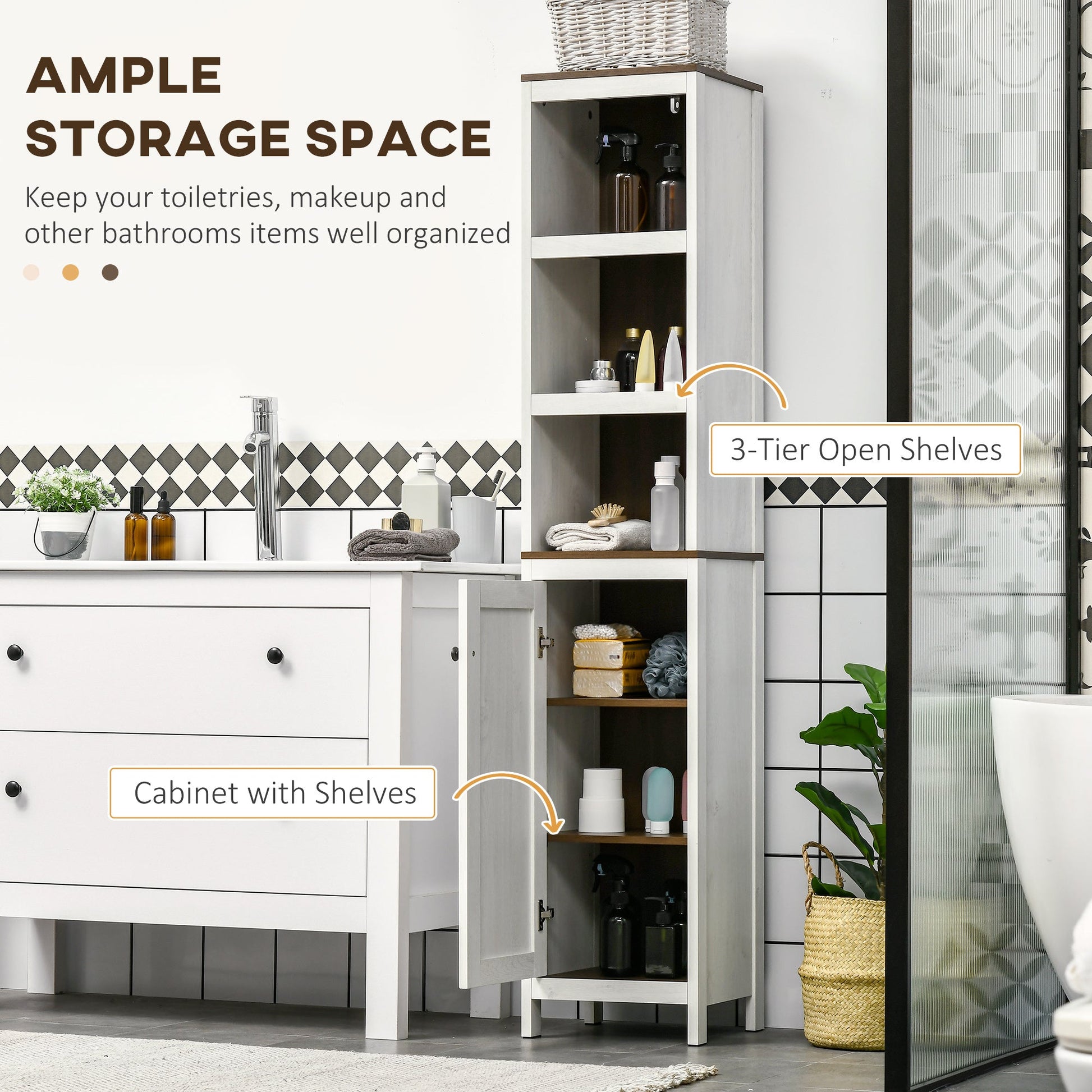 Slim Tall Bathroom Storage Cabinets with Shelves and Doors, White Storage Cabinets   at Gallery Canada