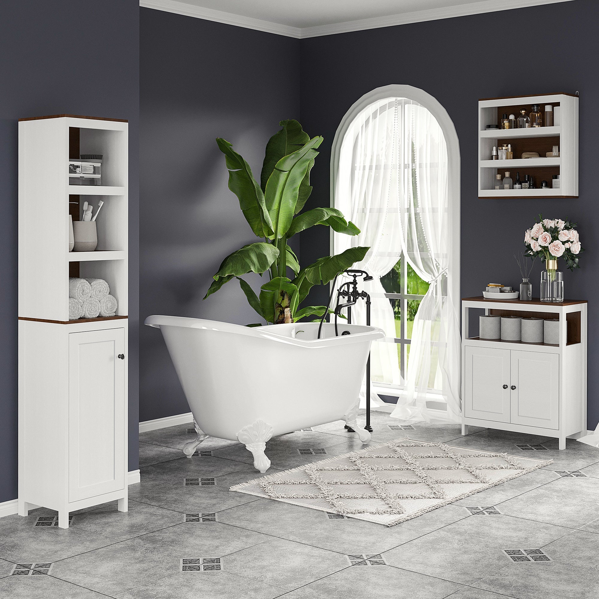 Slim Tall Bathroom Storage Cabinets with Shelves and Doors, White Storage Cabinets   at Gallery Canada