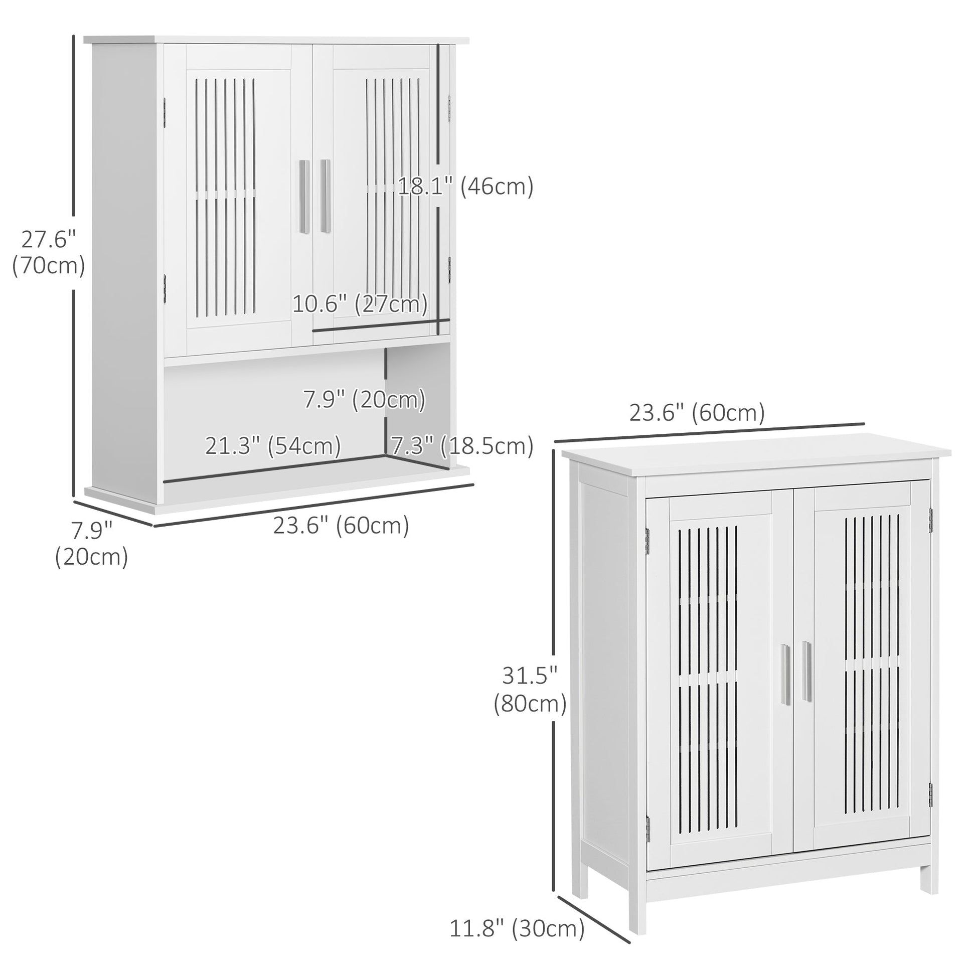 Small Bathroom Storage Set: Wall Mount Medicine Cabinet & Floor Cabinet, White Storage Cabinets   at Gallery Canada