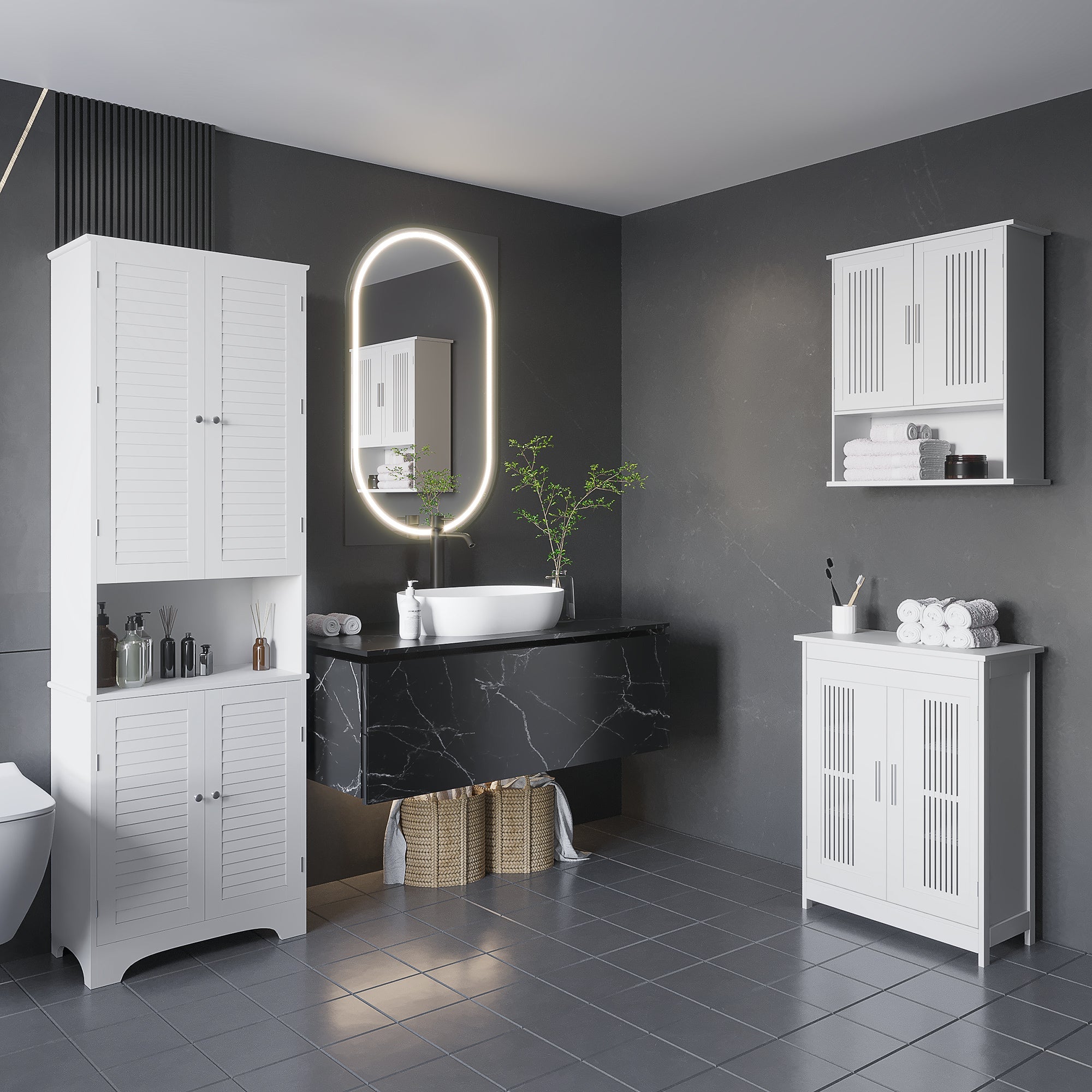 Small Bathroom Storage Set: Wall Mount Medicine Cabinet & Floor Cabinet, White Storage Cabinets White  at Gallery Canada