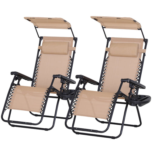 Foldable Zero Gravity Lounge Chair with Canopy, Tray & Cup Holder, Beige