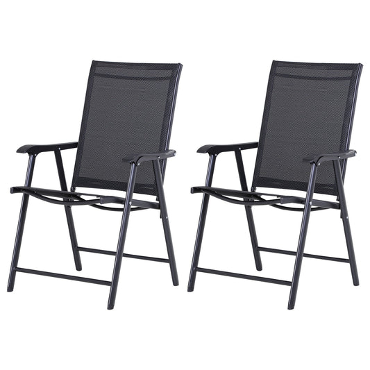 2-Piece Folding Dining Chair Set for Relaxing on Patio, Balcony, or Garden, Comfortable Outdoor Furniture with Armrests, Black Patio Chairs Black  at Gallery Canada