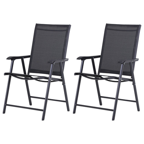 2-Piece Folding Dining Chair Set for Relaxing on Patio, Balcony, or Garden, Comfortable Outdoor Furniture with Armrests, Black