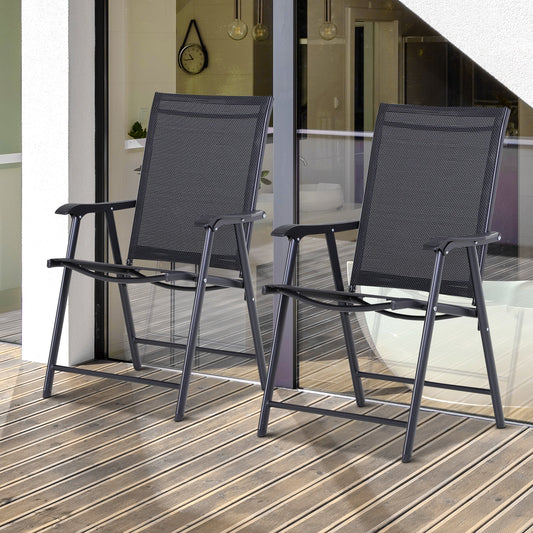 2-Piece Folding Dining Chair Set for Relaxing on Patio, Balcony, or Garden, Comfortable Outdoor Furniture with Armrests, Black Patio Chairs Black  at Gallery Canada