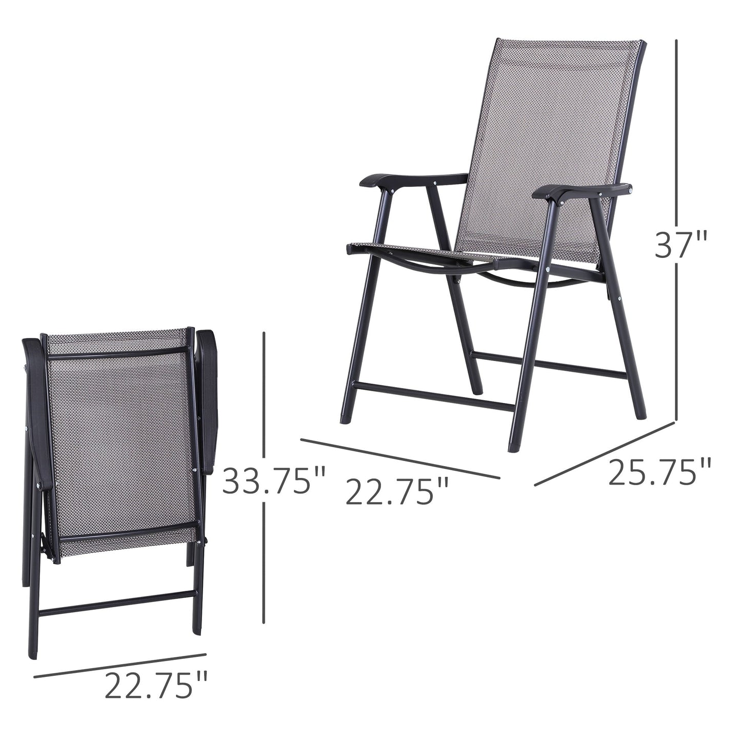 2-Piece Folding Dining Chair Set for Relaxing on Patio, Balcony, or Garden, Comfortable Outdoor Furniture with Armrests, Grey Patio Chairs   at Gallery Canada