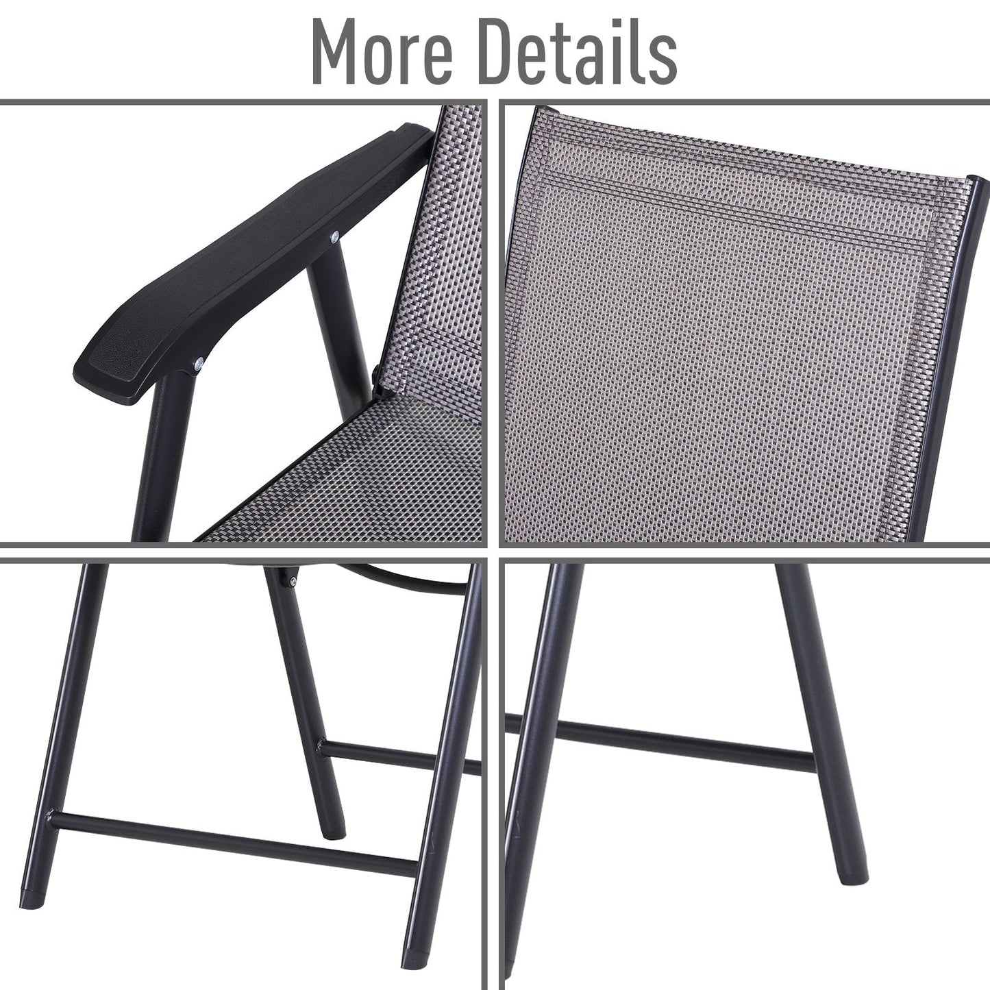 2-Piece Folding Dining Chair Set for Relaxing on Patio, Balcony, or Garden, Comfortable Outdoor Furniture with Armrests, Grey Patio Chairs   at Gallery Canada