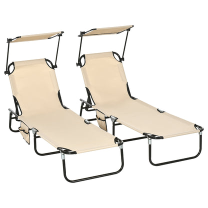 2 Piece Folding Outdoor Chaise Lounges, Pool, Sun, Tanning Chairs with Reclining Back, Sunshade for Beach, Patio, Tan Lounger Chairs   at Gallery Canada