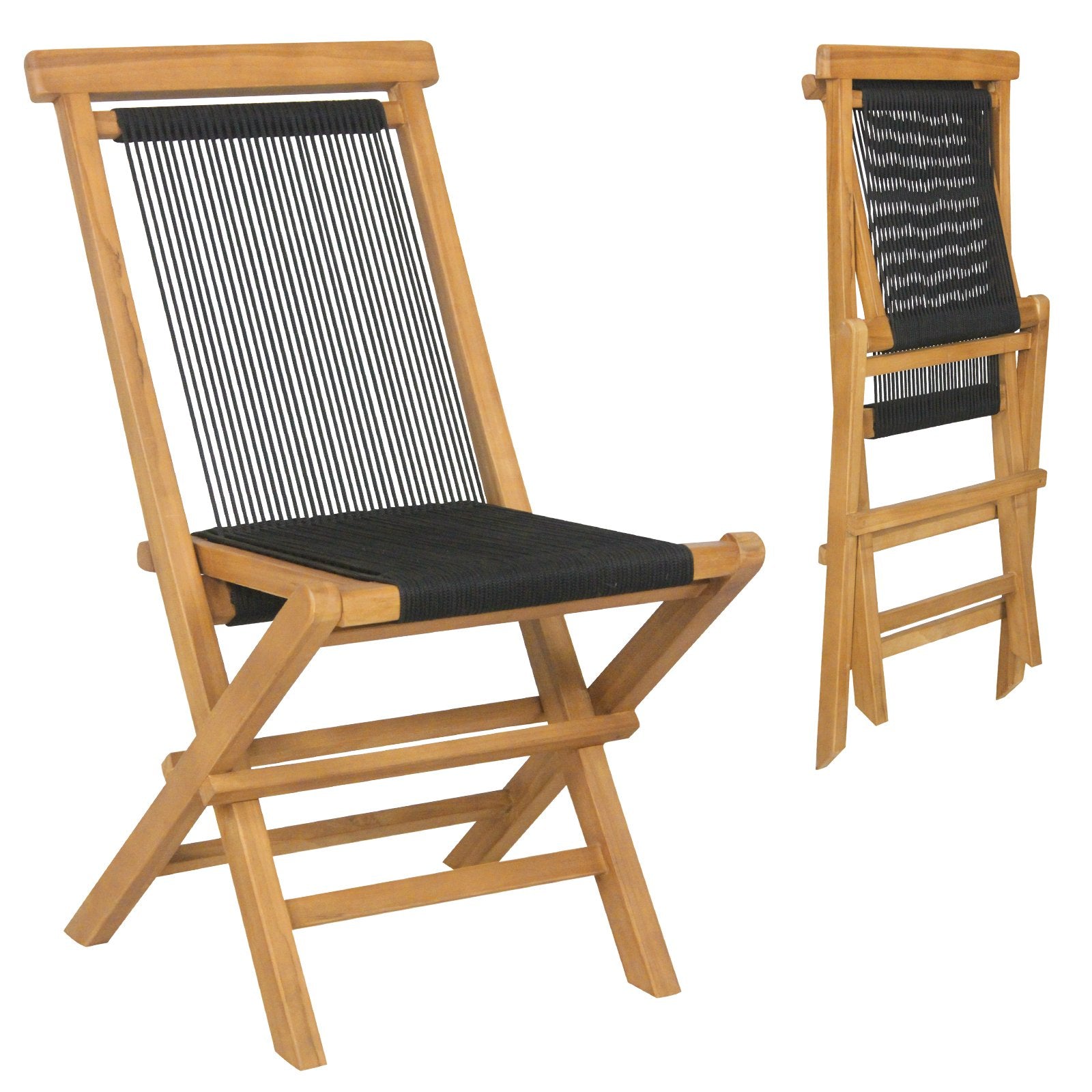 2 Piece Indonesia Teak Patio Folding Chairs with Woven Rope Seat and Back for Porch Backyard Poolside, Natural Patio Dining Chairs   at Gallery Canada