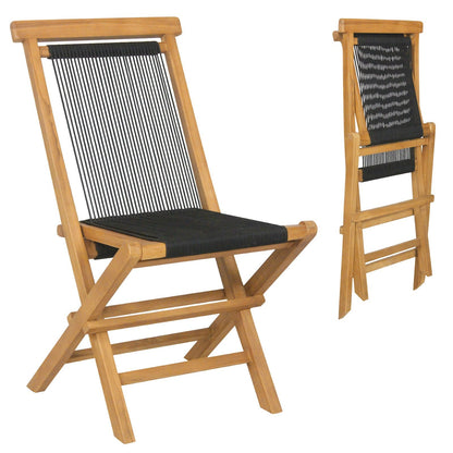 2 Piece Indonesia Teak Patio Folding Chairs with Woven Rope Seat and Back for Porch Backyard Poolside, Natural Patio Dining Chairs   at Gallery Canada