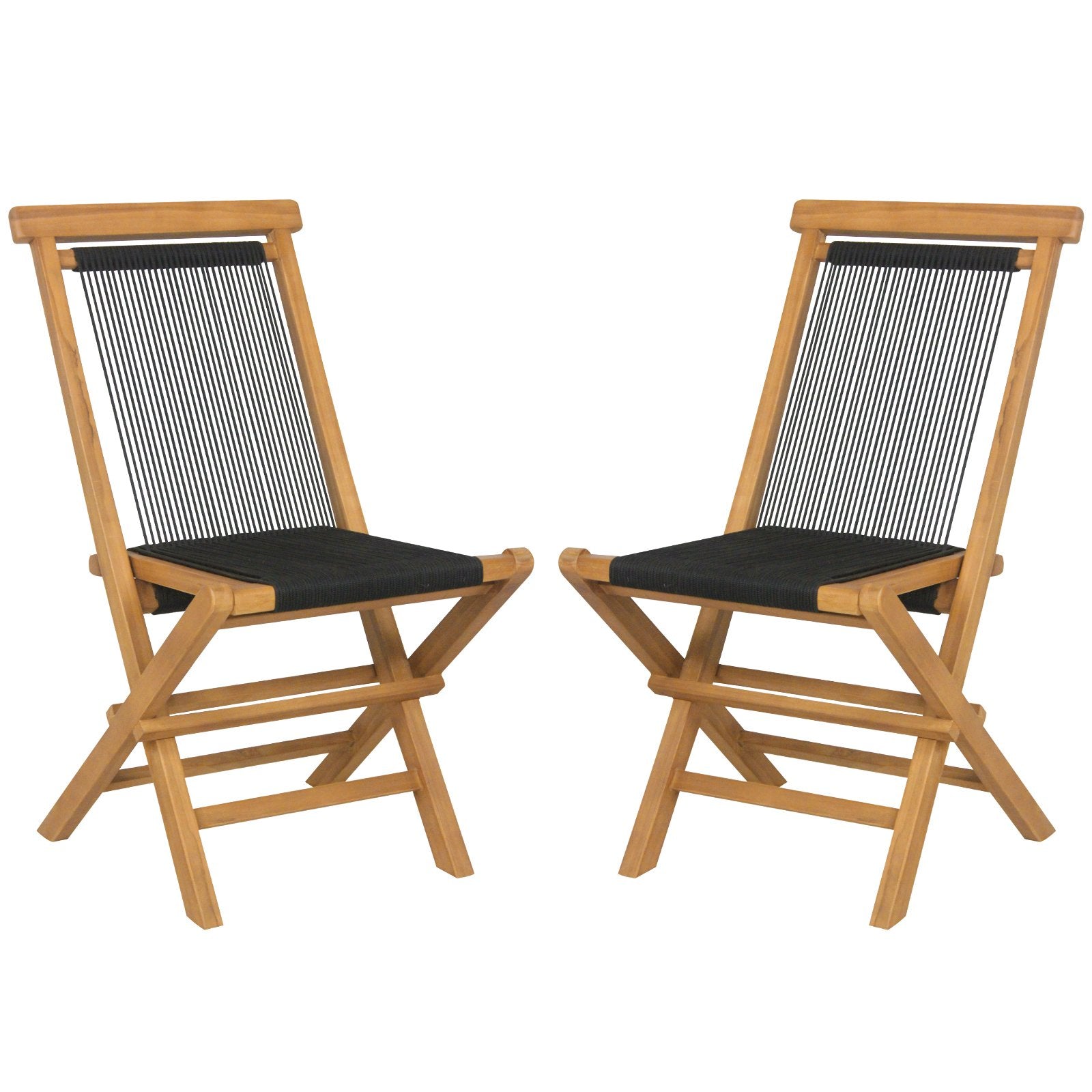 2 Piece Indonesia Teak Patio Folding Chairs with Woven Rope Seat and Back for Porch Backyard Poolside, Natural Patio Dining Chairs   at Gallery Canada