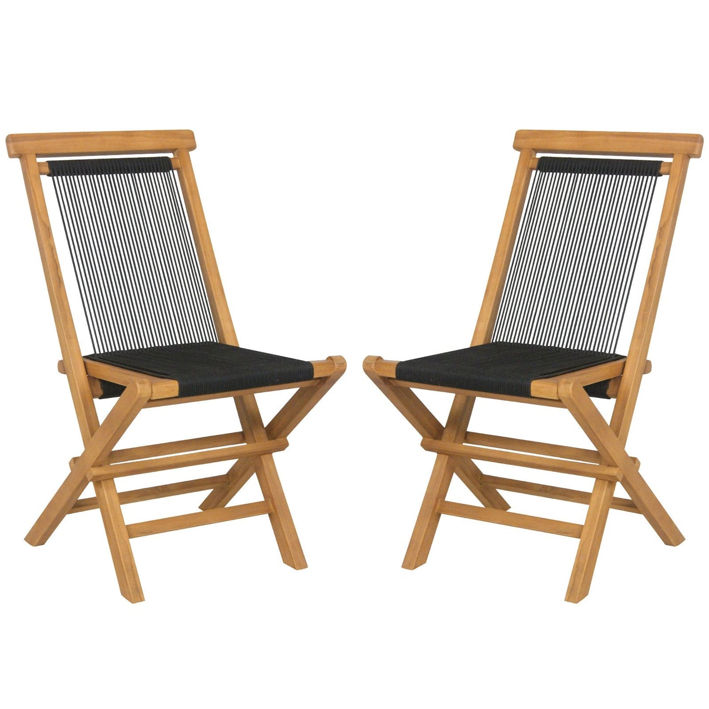 2 Piece Indonesia Teak Patio Folding Chairs with Woven Rope Seat and Back for Porch Backyard Poolside, Natural Patio Dining Chairs   at Gallery Canada