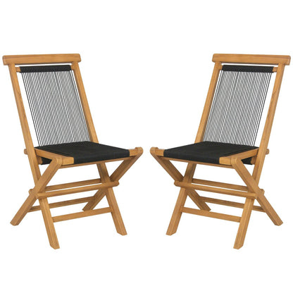 2 Piece Indonesia Teak Patio Folding Chairs with Woven Rope Seat and Back for Porch Backyard Poolside, Natural Patio Dining Chairs   at Gallery Canada