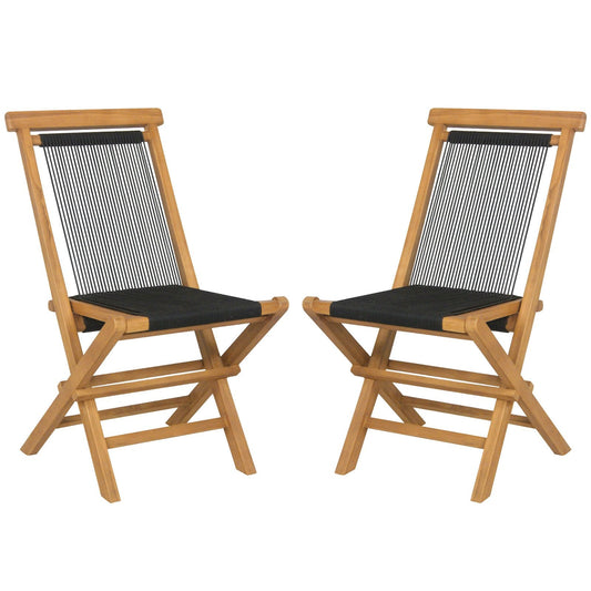 2 Piece Indonesia Teak Patio Folding Chairs with Woven Rope Seat and Back for Porch Backyard Poolside, Natural Patio Dining Chairs   at Gallery Canada